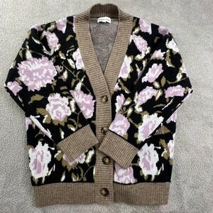 Floral Grandpa Cardigan Medium Cottagecore Knit Button Front Gemma Jane